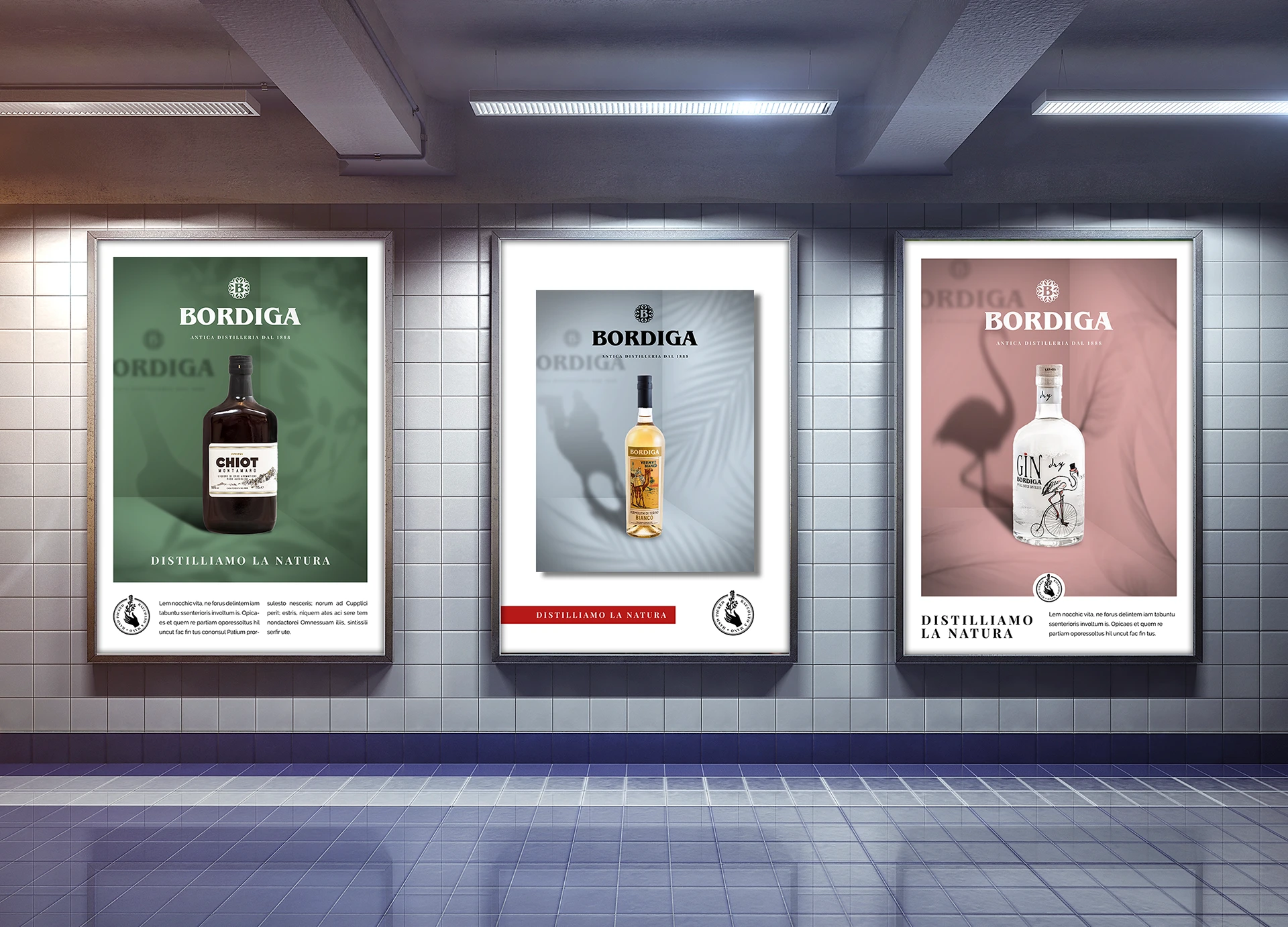 Applicazioni della nuova identità visiva Distilleria Bordiga, qui affissioni
