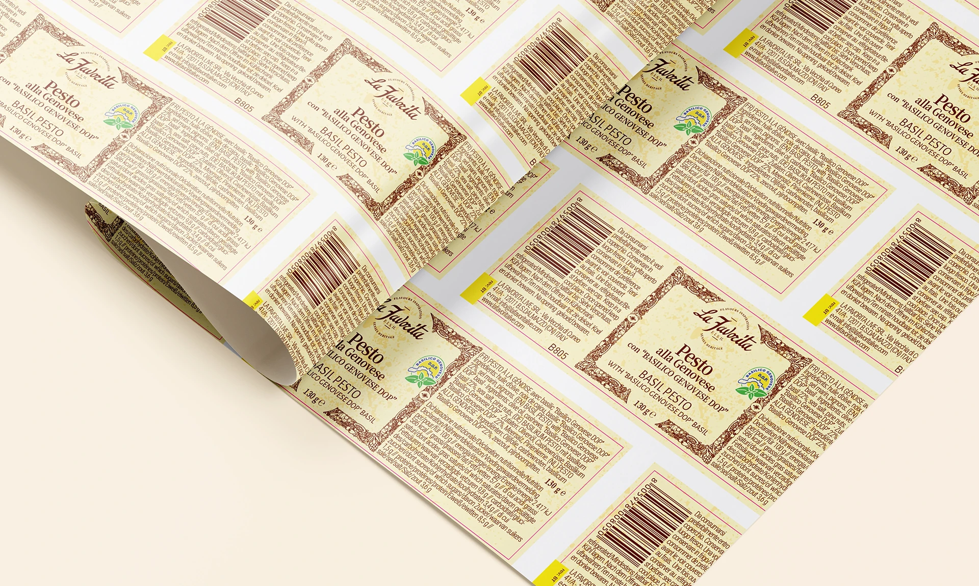 Packaging La Favorita progettati per diverse linee di prodotto, qui le etichette
