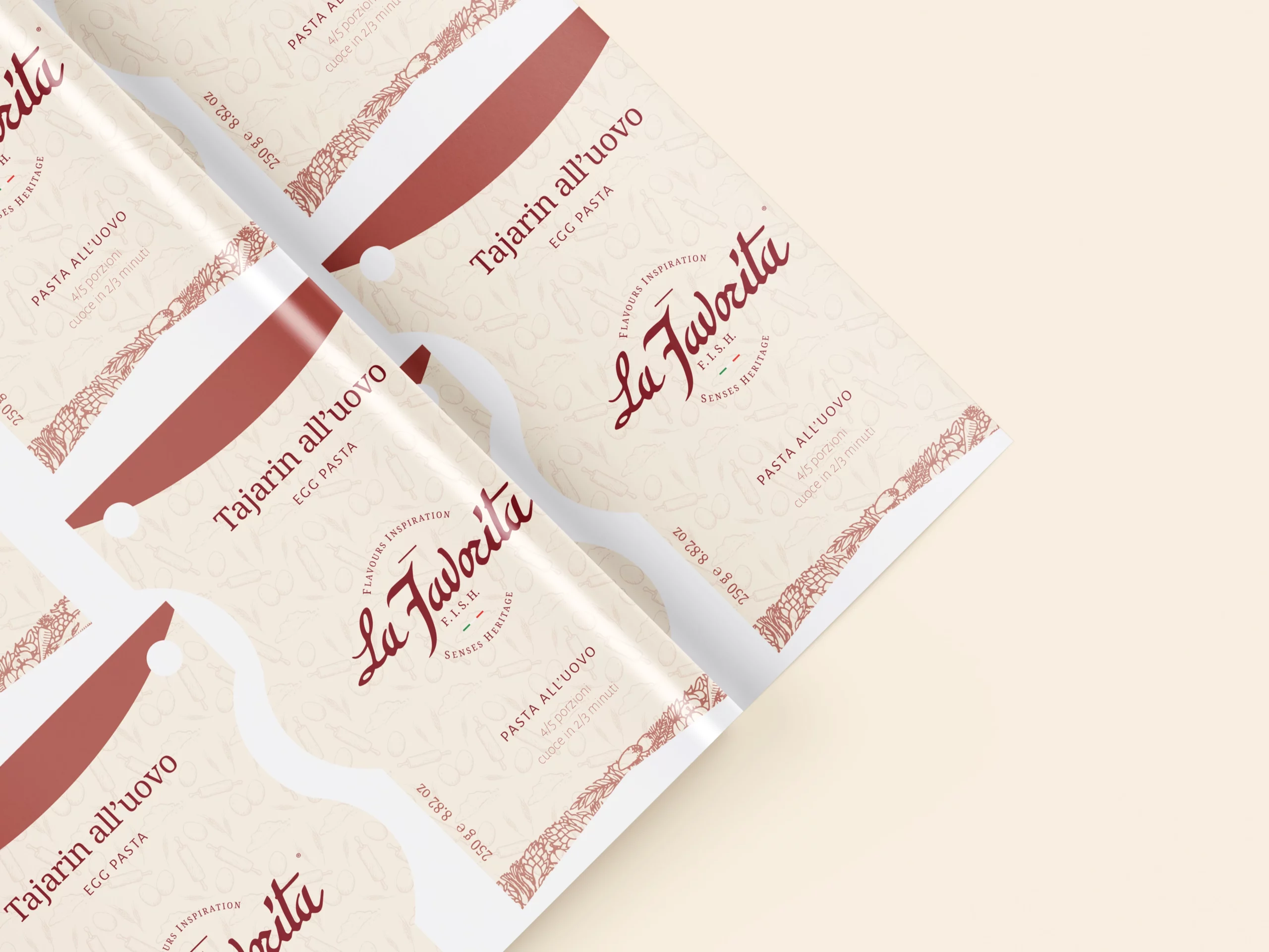 Packaging La Favorita progettati per diverse linee di prodotto, come qui la pasta