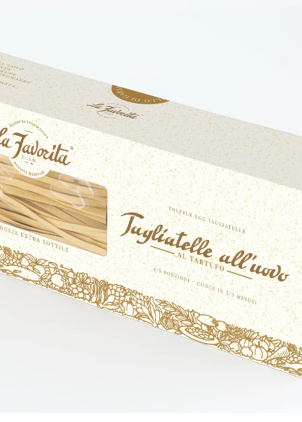 Packaging La Favorita progettati per diverse linee di prodotto, qui la scatola per la pasta